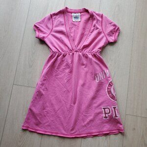 University of Pink Size Small Cotton Blend Short Sleeve V Neck Mini Dress Y2k